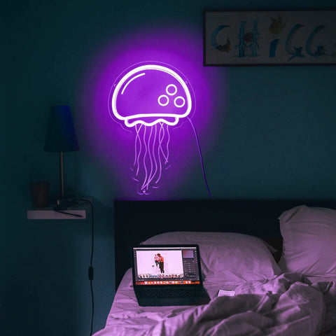 Neon Sign For Wall Decor Jellyfish Style Purple LED Light USB Powered With Dimmer For Bedroom Bar Parties Weddings Gift
