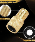 4 Pack Brass Presta To Schrader Valve Adapters For Bikes, E-Bikes, And E-Scooters shown with brass material and rubber O-ring