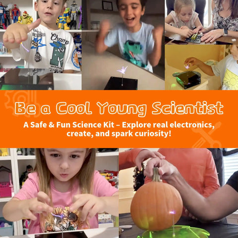 Hands On Tesla Lightning STEM Kit for Kids and Adults Build Your Own Tesla Coil Beginner Soldering Practice Kit, children using coil