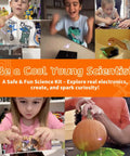 Tesla Coil Kit For Kids And Teens, kids testing a small acrylic electronics kit with light sparks