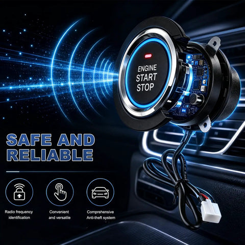 Push To Start Engine Button Kit For Cars With RFID Anti Theft, Keyless Start System, DC12V Ignition Button Set, Easy Install, Secure Your Ride From Thieves, Compatible With Most Vehicles, round car dashboard switch with wiring