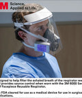 Person wearing Exhalation Valve Filter 604 EVF Pack Of 6 For Reusable Half Facepiece Respirator 6000 Series with face shield.