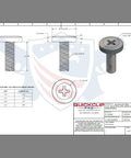 Technical diagram showing dimensions of black oxide coated steel Phillips flat head truss machine screws 1/8, 1/4, 3/8, 1/2 inch