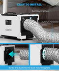 Go To 6 Inch Flexible Dehumidifier Duct Aluminum Foil Outlet for crawlspace ventilation, attached to a dehumidifier unit