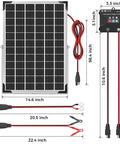 30W 24V Solar Panel Kit With MPPT Charge Controller For RV Car Boat Tractor And Camping, dimensions and components displayed.
