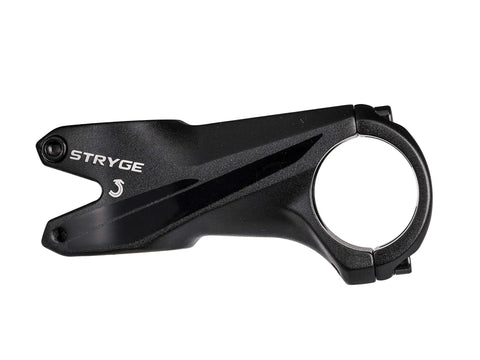 Stryge Drop Stem For 35mm Handlebars, -5 Degree Drop, 75mm Length, side view showing the 35mm bar clamp and aluminum body