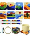 Easy To Use Punch Needle Coaster Kit For Beginners With Embroidery Tools Set DIY Craft Supplies, featuring 8 landscape designs.