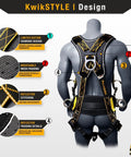 Solid As A Rock Full Body Fall Protection Safety Harness With Cushioned Lumbar Pad Multiple D Ring Attachment Points Quick Lock Buckles showing breathable mesh padding and reflective details.