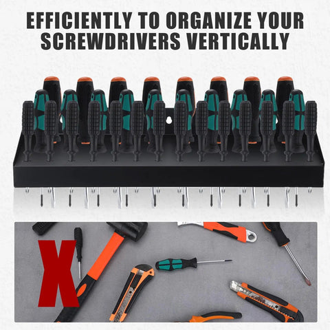 Beefy 32 Hole Screwdriver Organizer Wall Mount Rack Heavy Duty Metal Tool Holder for hammers, pliers, screwdrivers installation