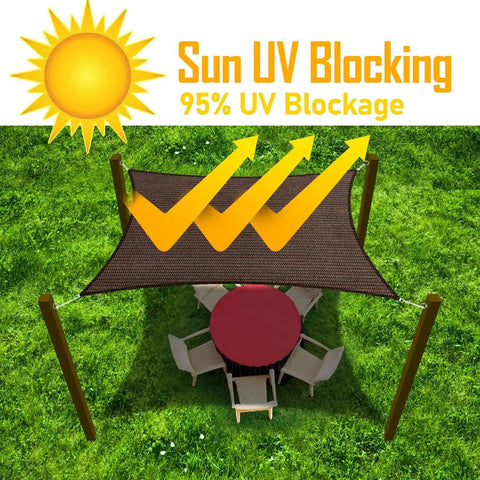 10x12 Brown Outdoor Shade Sail Canopy With UV Resistant Permeable Fabric For Patio Garden Backyard Pergola Carport And Lawn Shelter 185 GSM HDPE Easy Install Ropes Blocks 95% Of UV Rays