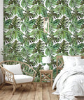 Tropical Peel And Stick Wallpaper Jungle Palm Leaf Green Vinyl Wall Covering 17.7 Inch By 393.7 Inch in bedroom decor
