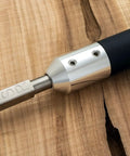 Close-up of Carbide Wood Lathe Tools Kit For Easy Turning Hollower Rougher And Detailer With A Comfortable Foam Grip Handle on wood