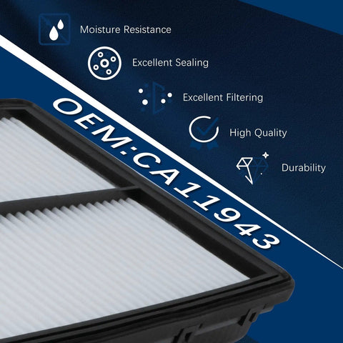 Engine Air Filter Replacement For Hyundai Palisade Santa Fe Santa Fe Sport Kia Sedona Sorento Telluride 3.8L 2.0L 2.4L 3.3L Engines Replaces CA11943 28113-A9100 Easy Install Long Lasting Performance Premium Quality showing OEM:CA11943 label