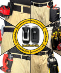 Various views of a Durable Nail And Screw Pouch With Belt Clip For Electricians Carpenters Mechanics And Handymen Pro Grade Tools Organizer Bag With Snap Spring Closure, displayed on a work belt with tools, black color.