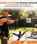 Adjustable Archery Target Stand For 30 Inch Bags And Foam Targets with L-shaped rear stabilizer in backyard shooting scene