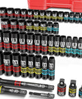 Knockout 50 Piece Impact Socket Set With 3/8 Inch Drive Sae And Metric Sizes featuring various size sockets and extension bars.