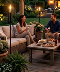 55 Inch Outdoor Oil Torch Lamps Four Pack Rustproof Stainless Steel Citronella Torches for chill patio garden backyard view