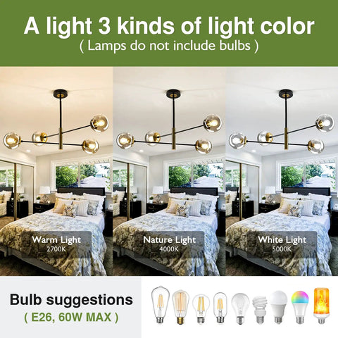 Vintage Farmhouse 4 Light Metal Chandelier With Dope Black Glass Globes Overhead Ceiling Light Fixture in three color settings