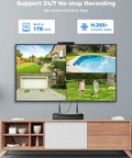 Display showing footage from Outdoor Wireless Security Camera System With Dual Lens, 360 Degree Pan And Tilt, 1TB HDD, No Subscription
