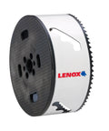 Bi-Metal Hole Saw With Speed Slot For Metal Cutting, T3 Technology, 4-1/2 Inch showing side view with teeth and logo