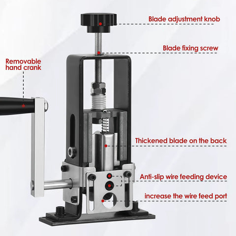 Labor Saving Manual Wire Stripping Tool For 1 To 25 MM Wire Gauges with blade adjustment, anti-slip device, and hand crank