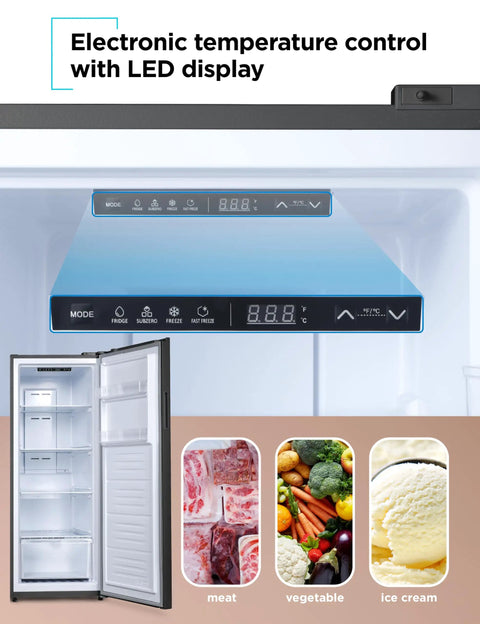 Hella Spacious 11 Cu Ft Stand Up Freezer And Refrigerator Combo Rocking Garage Ready convertible design showing LED control panel and food storage.
