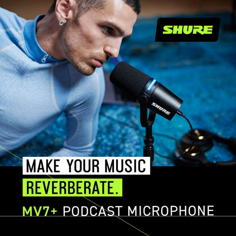 Person using MV7 Plus Podcast Dynamic Mic With Stand, USB-C And XLR Outputs, OBS Certified, Auto Level, LED Touch Panel.