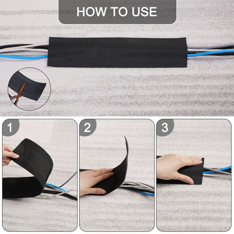 Steps to use Floor Cord Protector For Carpet And Office Cables, Easy Cut Cable Cover And Management, 4 Inch By 100 Feet Black