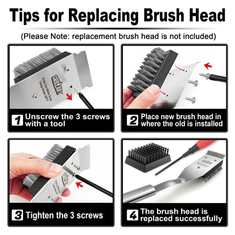 Instructions for replacing the head of the Grill Brush And Scraper With 16.5 Inch Stainless Steel Bristles For Outdoor Grills