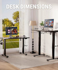 47.2 Inch Standing Desk With Adjustable Height And Wood Top For Home Office And Gaming, shown in two height settings