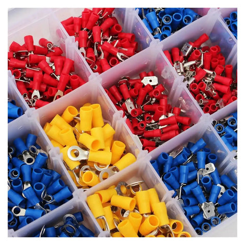 Get The ULTIMATE WVAIUPIX 1200 Pcs Mixed Assorted Lug Kit With Insulated Electrical Wire Connector Crimp Terminals Spade Ring Set Perfect For All Your CLH 22-10 AWG Projects And Heavy Duty Wiring Hauls Today. assorted insulated crimp terminals in plastic organizer