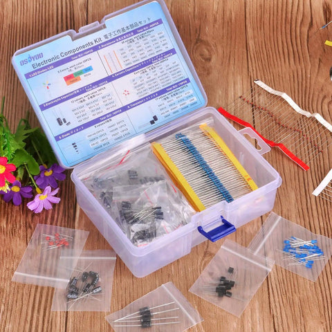Electronic Component Assortment Kit All In One Grab And Go With 1390 Pieces For Arduino Raspberry Pi Mega2560 open with components displayed