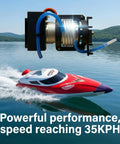 Fast 19 Inch RC Boat With 35 Plus KPH Top Speed Remote Control Water Toy For Kids And Adults on a lake