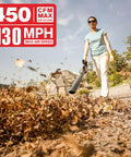Person using Cordless 20V Leaf Blower With Dual 2Ah Batteries And Charger Included Lightweight Electric Blower For Lawn Care Blowing Leaves Patio Cleanup And Dust Long Battery Life LF40D13 on a driveway.