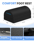Black ergonomic foot stool with adjustable heights, washable cover, anti-slip design, and touch fastener for office or gaming setup.