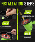 Installation steps for 3 Inch Mini Cordless Angle Grinder delivering top shelf 16.8V power with cutting disc.