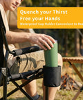 Man using cup holder on Folding Rocking Chair For Adults With Breathable Mesh Back Detachable Waterproof Armrests And Cup Holder Portable Outdoor Camping And Lawn Seat Black Comfy Rocker For Travel And Garden