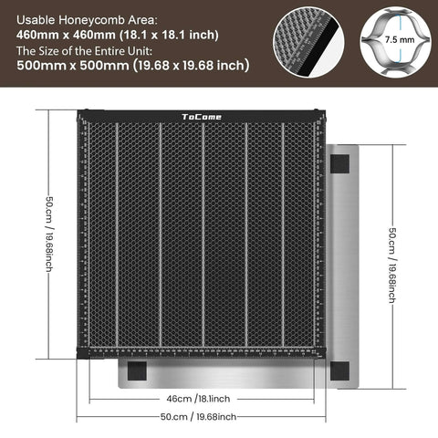 ToCome steel honeycomb laser bed, 500x500x22 mm, for D1/D1 Pro and similar laser engravers, 19.68x19.68 in.