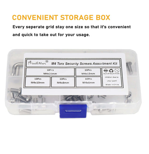 50 Piece M4 Torx Security Screws Set With T20 Wrench, Tamper Proof, Stainless Steel 304 assortment kit in storage box