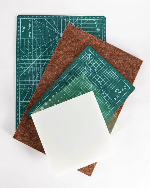 5 Piece Leather Punch Pad Set With A4 A5 Self Healing Cutting Mats 15x15cm Rubber And PP Punch Pads Brown Sound Absorbing Pad