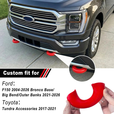 Red silicone Tow Hook Cover Set 2Pcs For Ford F-150 2004-2026, Bronco Outer Banks/Base/Big Bend 2021-2026, Toyota Tundra 2017-2021 close-up