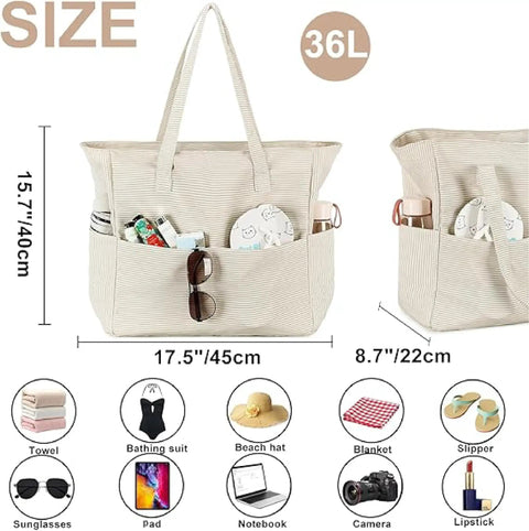 Waterproof Beach Tote Bag For Women Dope Ultra Roomy Extra Large Carry On With Wet Compartment, sandproof, 36L with pockets