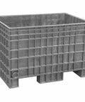 Dang Tough Heavy Duty Plastic Bulk Storage Tote, 42X29X28 Inch stackable pallet box in gray, designed for heavy-duty material transport.