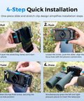 Step-by-step guide for using 360 Degree Rotating Telescope Phone Adapter For Android And iPhone with binoculars and smartphones.