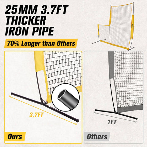 7 By 7 Feet Baseball Pitching Screen With Upgrade Frame For Righties And Lefties Tear Resistant Net With 125 MPH Protection L Screen, 3.7 ft iron pipe detail