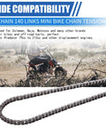 Beefed Up 35 Chain 140 Links Mini Bike Chain Tensioner displayed in off-road setting