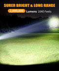 Beast Mode 2,000,000 Lumens Rechargeable Spotlight with Solar Panel illuminating a field at night