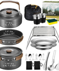 18-Piece Camping Cookware Set With Utensils Camp Mess Kit Dope Hard Anodized Aluminum For Quick Heat Transfer Durable Lightweight