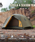 Stella 4 Season Camping Tent For 2 People Ultra Lightweight Backpacking Shelter Waterproof 3000mm in outdoor rocky terrain