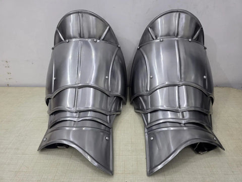 Epic Medieval Pauldron Armor Set Spaulders Pair with silver metallic finish for cosplay and LARP battle ready knight costume